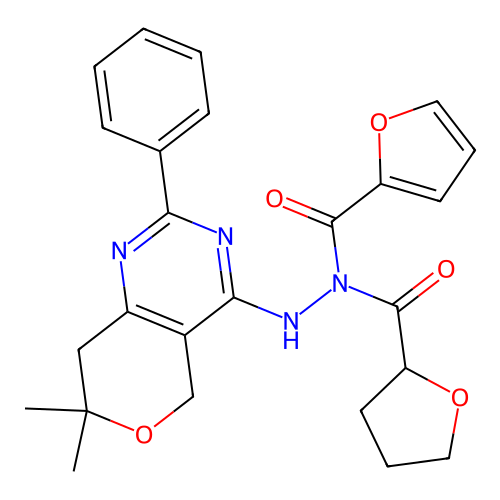 N'-(7,7-dimethyl-2-phenyl-5,8-dihydropyrano[4,3-d]pyrimidin-4-yl)-N-(oxolane-2-carbonyl)furan-2-carbohydrazide structure