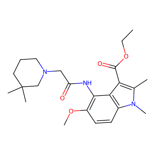 ethyl 4-(2-(3,3-dimethylpiperidin-1-yl)acetamido)-5-methoxy-1,2-dimethyl-1H-indole-3-carboxylate structure