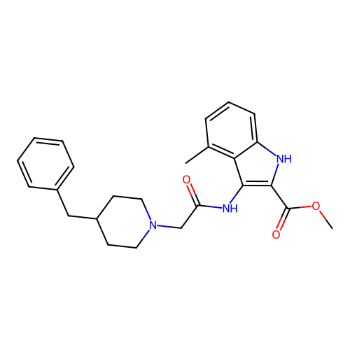 methyl 3-(2-(4-benzylpiperidin-1-yl)acetamido)-4-methyl-1H-indole-2-carboxylate structure