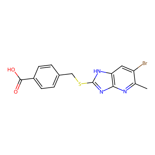 4-(((6-bromo-5-methyl-3H-imidazo[4,5-b]pyridin-2-yl)thio)methyl)benzoic acid structure