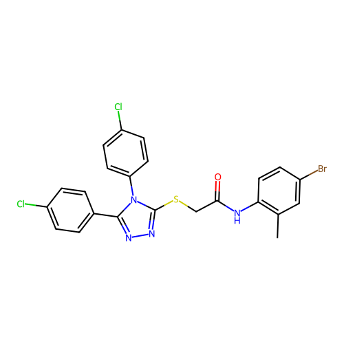 2-{[4,5-bis(4-chlorophenyl)-4H-1,2,4-triazol-3-yl]sulfanyl}-N-(4-bromo-2-methylphenyl)acetamide structure