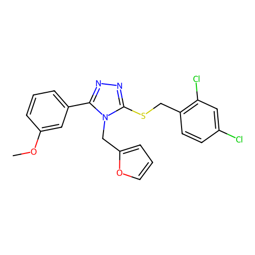 3-((2,4-dichlorobenzyl)thio)-4-(furan-2-ylmethyl)-5-(3-methoxyphenyl)-4H-1,2,4-triazole structure