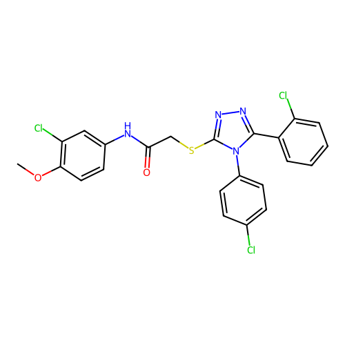 N-(3-chloro-4-methoxyphenyl)-2-{[5-(2-chlorophenyl)-4-(4-chlorophenyl)-4H-1,2,4-triazol-3-yl]sulfanyl}acetamide structure