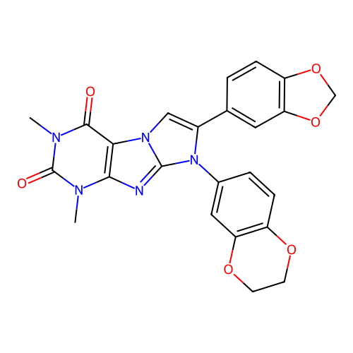 7-(1,3-benzodioxol-5-yl)-6-(2,3-dihydro-1,4-benzodioxin-6-yl)-2,4-dimethylpurino[7,8-a]imidazole-1,3-dione structure