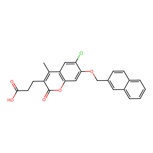 3-[6-chloro-4-methyl-7-(2-naphthylmethoxy)-2-oxo-2H-chromen-3-yl]propanoic acid structure