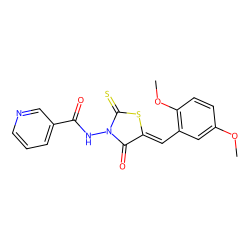N-[(5Z)-5-(2,5-dimethoxybenzylidene)-4-oxo-2-thioxo-1,3-thiazolidin-3-yl]pyridine-3-carboxamide structure