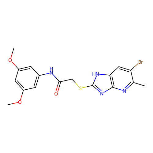 2-[(6-bromo-5-methyl-1H-imidazo[4,5-b]pyridin-2-yl)sulfanyl]-N-(3,5-dimethoxyphenyl)acetamide structure