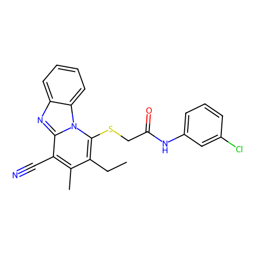 N-(3-chlorophenyl)-2-((4-cyano-2-ethyl-3-methylbenzo[4,5]imidazo[1,2-a]pyridin-1-yl)thio)acetamide structure