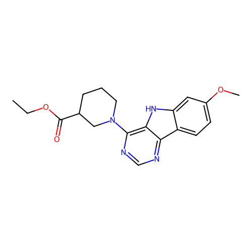 ethyl 1-(7-methoxy-5H-pyrimido[5,4-b]indol-4-yl)piperidine-3-carboxylate structure