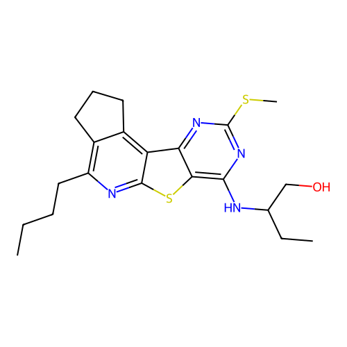 2-((4-butyl-9-(methylthio)-2,3-dihydro-1H-cyclopenta[4',5']pyrido[3',2':4,5]thieno[3,2-d]pyrimidin-7-yl)amino)butan-1-ol structure