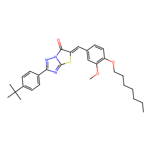 (5Z)-2-(4-tert-butylphenyl)-5-[4-(heptyloxy)-3-methoxybenzylidene][1,3]thiazolo[3,2-b][1,2,4]triazol-6(5H)-one structure