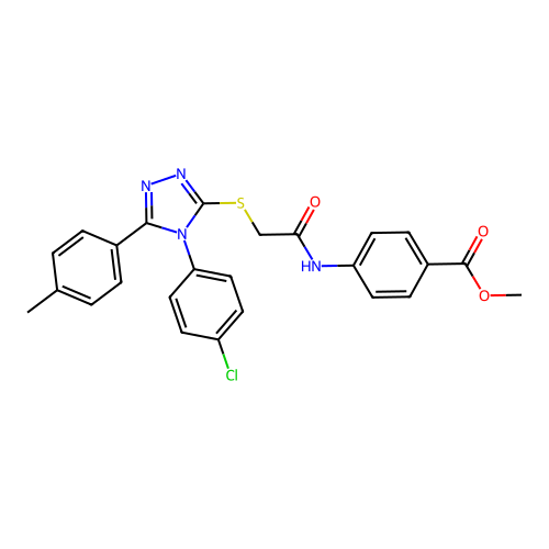 methyl 4-(2-((4-(4-chlorophenyl)-5-(p-tolyl)-4H-1,2,4-triazol-3-yl)thio)acetamido)benzoate structure
