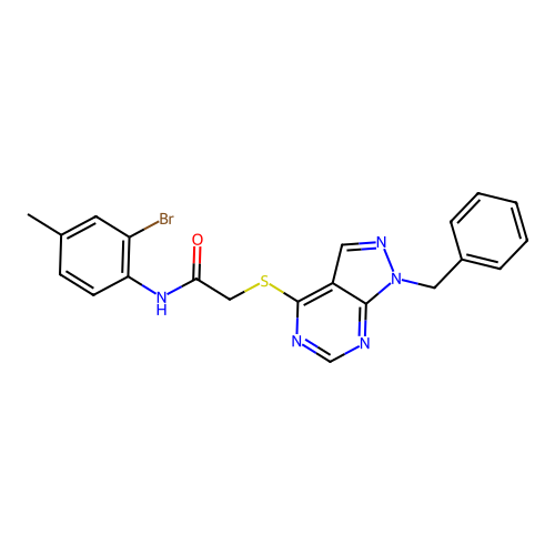 2-((1-benzyl-1H-pyrazolo[3,4-d]pyrimidin-4-yl)thio)-N-(2-bromo-4-methylphenyl)acetamide structure