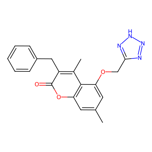 3-benzyl-4,7-dimethyl-5-(1H-tetrazol-5-ylmethoxy)-2H-chromen-2-one structure