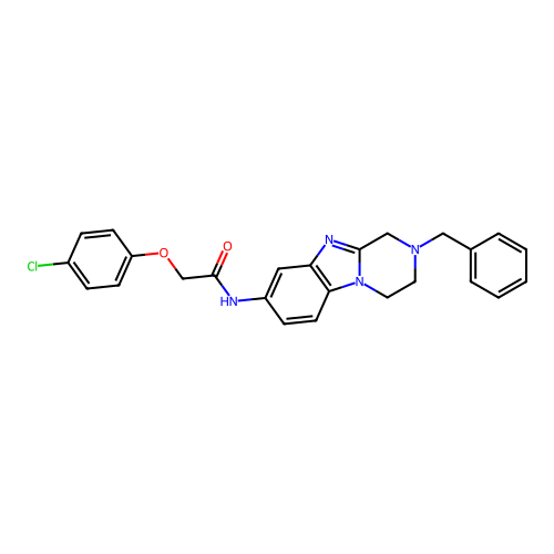 N-(2-benzyl-1,2,3,4-tetrahydropyrazino[1,2-a]benzimidazol-8-yl)-2-(4-chlorophenoxy)acetamide structure