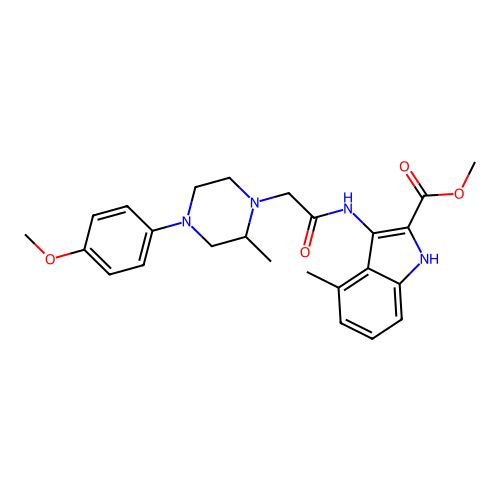 methyl 3-({[4-(4-methoxyphenyl)-2-methylpiperazin-1-yl]acetyl}amino)-4-methyl-1H-indole-2-carboxylate structure