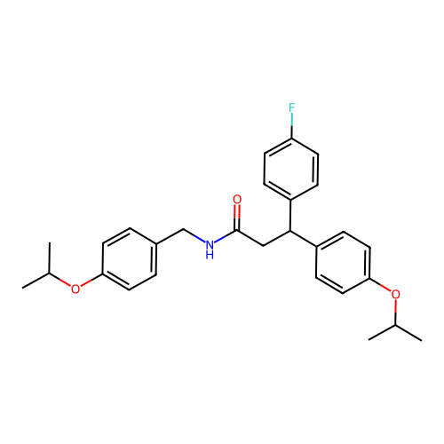 3-(4-fluorophenyl)-3-(4-propan-2-yloxyphenyl)-N-[(4-propan-2-yloxyphenyl)methyl]propanamide structure