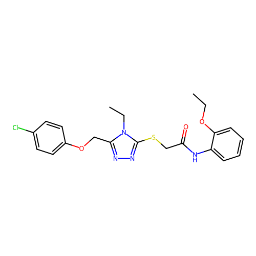 2-[[5-[(4-chlorophenoxy)methyl]-4-ethyl-1,2,4-triazol-3-yl]sulfanyl]-N-(2-ethoxyphenyl)acetamide structure