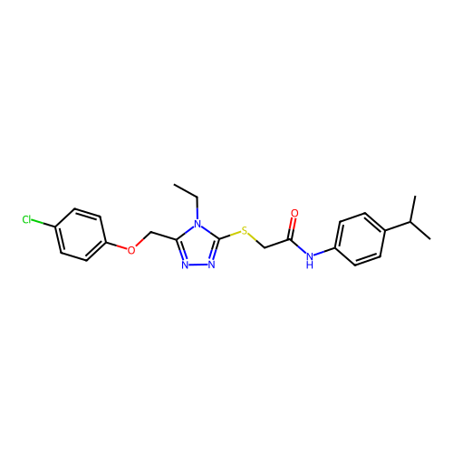 2-({5-[(4-chlorophenoxy)methyl]-4-ethyl-4H-1,2,4-triazol-3-yl}sulfanyl)-N-[4-(propan-2-yl)phenyl]acetamide structure