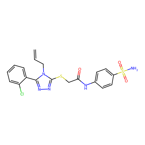 2-[[5-(2-chlorophenyl)-4-prop-2-enyl-1,2,4-triazol-3-yl]sulfanyl]-N-(4-sulfamoylphenyl)acetamide structure