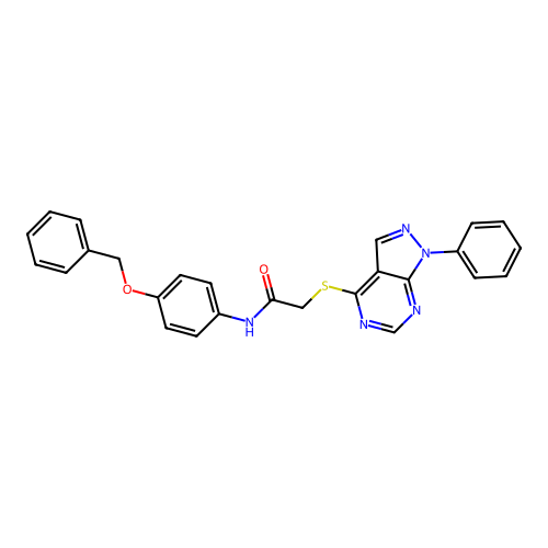 N-(4-(benzyloxy)phenyl)-2-((1-phenyl-1H-pyrazolo[3,4-d]pyrimidin-4-yl)thio)acetamide structure