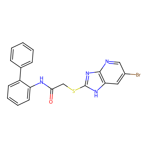 N-(biphenyl-2-yl)-2-[(6-bromo-3H-imidazo[4,5-b]pyridin-2-yl)sulfanyl]acetamide structure