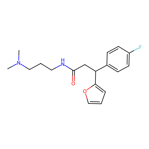 N-[3-(dimethylamino)propyl]-3-(4-fluorophenyl)-3-(furan-2-yl)propanamide structure