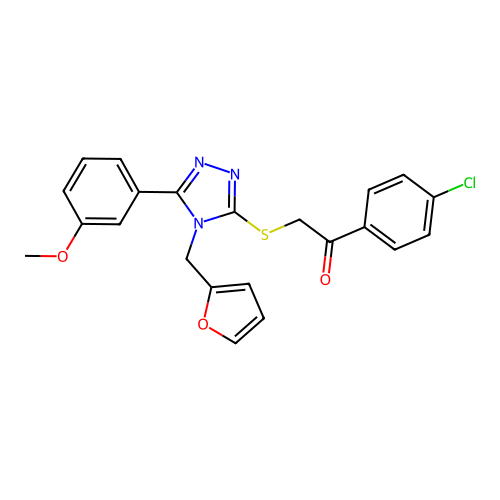 1-(4-chlorophenyl)-2-((4-(furan-2-ylmethyl)-5-(3-methoxyphenyl)-4H-1,2,4-triazol-3-yl)thio)ethanone structure