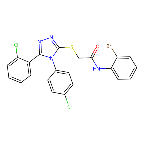N-(2-bromophenyl)-2-[[5-(2-chlorophenyl)-4-(4-chlorophenyl)-1,2,4-triazol-3-yl]sulfanyl]acetamide structure