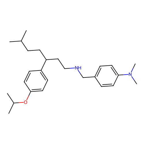4-(((3-(4-isopropoxyphenyl)-6-methylheptyl)amino)methyl)-N,N-dimethylaniline structure