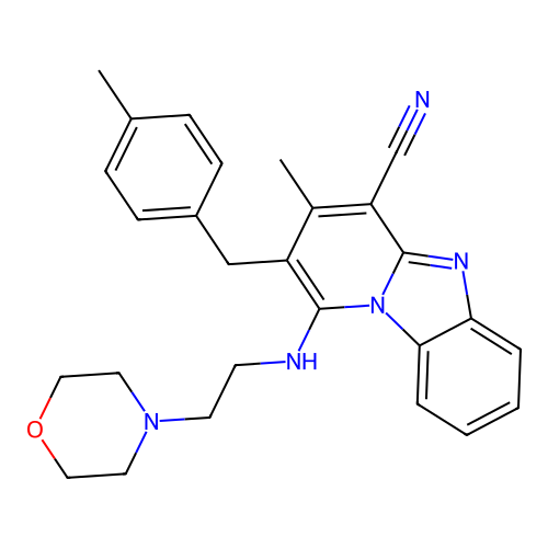 3-methyl-2-(4-methylbenzyl)-1-((2-morpholinoethyl)amino)benzo[4,5]imidazo[1,2-a]pyridine-4-carbonitrile structure