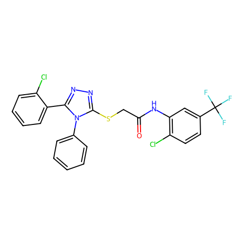 2-[[5-(2-chlorophenyl)-4-phenyl-1,2,4-triazol-3-yl]sulfanyl]-N-[2-chloro-5-(trifluoromethyl)phenyl]acetamide structure