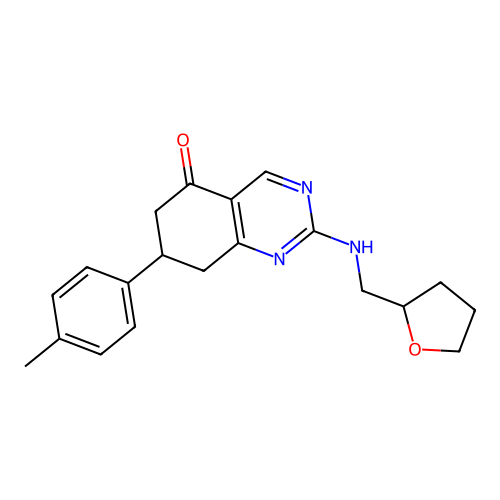 7-(4-methylphenyl)-2-[(tetrahydrofuran-2-ylmethyl)amino]-7,8-dihydroquinazolin-5(6H)-one structure
