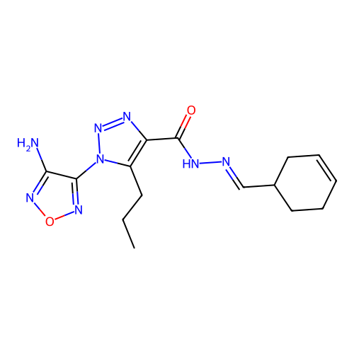 (E)-1-(4-amino-1,2,5-oxadiazol-3-yl)-N'-(cyclohex-3-en-1-ylmethylene)-5-propyl-1H-1,2,3-triazole-4-carbohydrazide structure