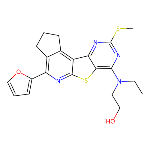 2-[Ethyl-(4-furan-2-yl-9-methylsulfanyl-2,3-dihydro-1H-6-thia-5,8,10-triaza-cyclopenta[c]fluoren-7-yl)-ami no]-ethanol structure