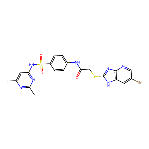 2-[(6-bromo-1H-imidazo[4,5-b]pyridin-2-yl)sulfanyl]-N-{4-[(2,6-dimethylpyrimidin-4-yl)sulfamoyl]phenyl}acetamide structure