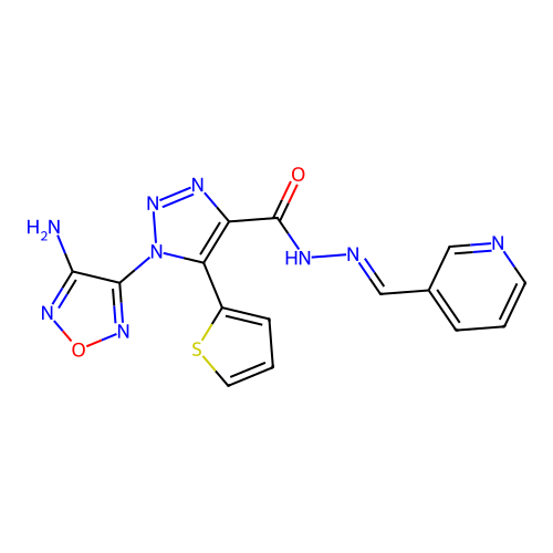 (E)-1-(4-amino-1,2,5-oxadiazol-3-yl)-N'-(pyridin-3-ylmethylene)-5-(thiophen-2-yl)-1H-1,2,3-triazole-4-carbohydrazide structure