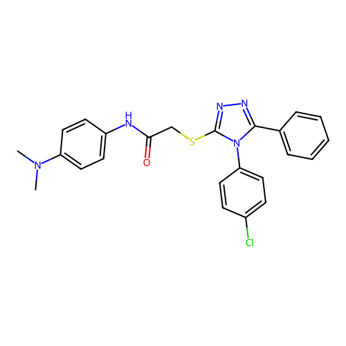 2-[[4-(4-chlorophenyl)-5-phenyl-1,2,4-triazol-3-yl]sulfanyl]-N-(4-dimethylaminophenyl)acetamide structure