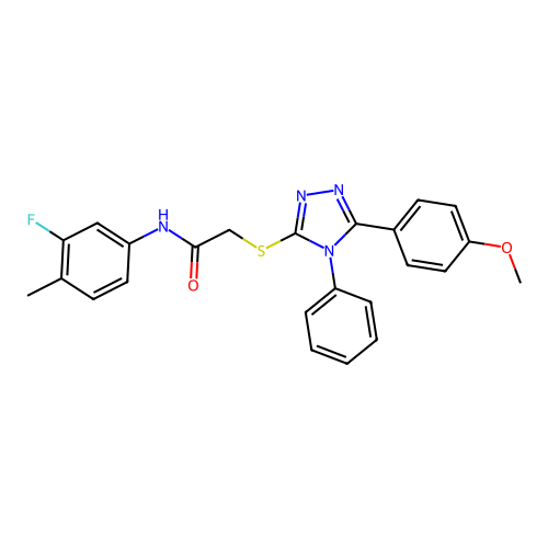 N-(3-fluoro-4-methylphenyl)-2-{[5-(4-methoxyphenyl)-4-phenyl-4H-1,2,4-triazol-3-yl]sulfanyl}acetamide structure