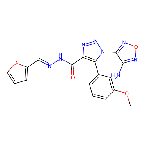 (E)-1-(4-amino-1,2,5-oxadiazol-3-yl)-N'-(furan-2-ylmethylene)-5-(3-methoxyphenyl)-1H-1,2,3-triazole-4-carbohydrazide structure