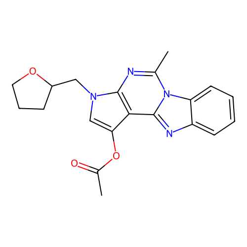 5-methyl-3-((tetrahydrofuran-2-yl)methyl)-3H-benzo[4,5]imidazo[1,2-c]pyrrolo[3,2-e]pyrimidin-1-yl acetate structure
