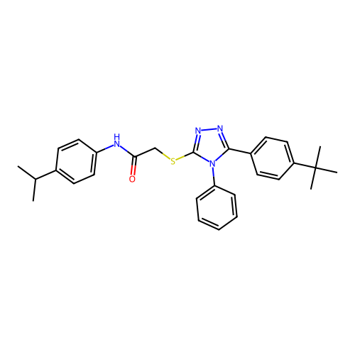 2-{[5-(4-tert-butylphenyl)-4-phenyl-4H-1,2,4-triazol-3-yl]sulfanyl}-N-[4-(propan-2-yl)phenyl]acetamide structure