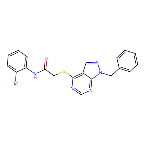 2-((1-benzyl-1H-pyrazolo[3,4-d]pyrimidin-4-yl)thio)-N-(2-bromophenyl)acetamide structure
