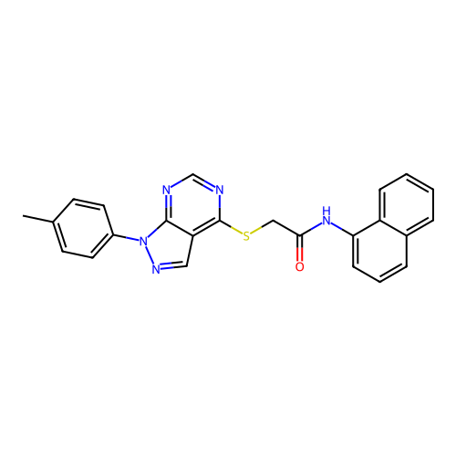 2-[1-(4-methylphenyl)pyrazolo[3,4-d]pyrimidin-4-yl]sulfanyl-N-naphthalen-1-ylacetamide structure