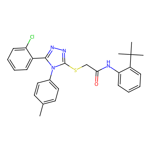 N-(2-(tert-butyl)phenyl)-2-((5-(2-chlorophenyl)-4-(p-tolyl)-4H-1,2,4-triazol-3-yl)thio)acetamide structure