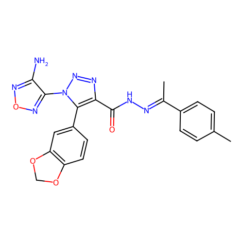 1-(4-amino-1,2,5-oxadiazol-3-yl)-5-(1,3-benzodioxol-5-yl)-N'-[(1E)-1-(4-methylphenyl)ethylidene]-1H-1,2,3-triazole-4-carbohydrazide structure
