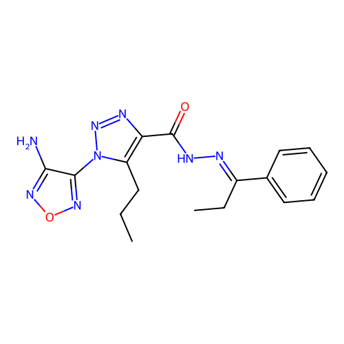 (E)-1-(4-amino-1,2,5-oxadiazol-3-yl)-N'-(1-phenylpropylidene)-5-propyl-1H-1,2,3-triazole-4-carbohydrazide structure