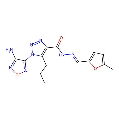 (E)-1-(4-amino-1,2,5-oxadiazol-3-yl)-N'-((5-methylfuran-2-yl)methylene)-5-propyl-1H-1,2,3-triazole-4-carbohydrazide structure