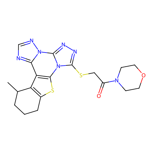 2-((13-methyl-10,11,12,13-tetrahydrobenzo[4,5]thieno[3,2-e]bis([1,2,4]triazolo)[4,3-a:1',5'-c]pyrimidin-7-yl)thio)-1-morpholinoethanone structure
