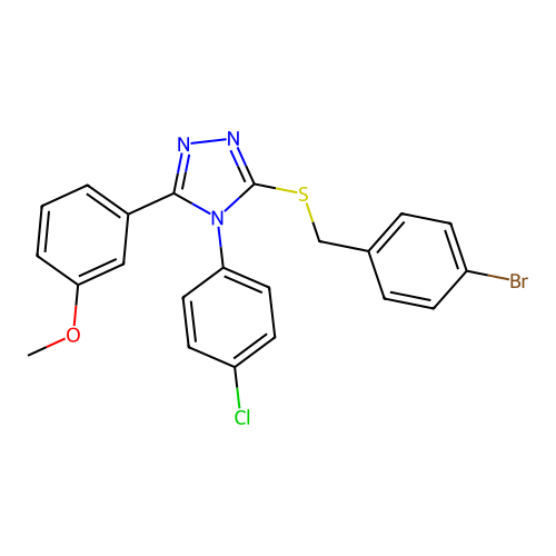3-[(4-bromophenyl)methylsulfanyl]-4-(4-chlorophenyl)-5-(3-methoxyphenyl)-1,2,4-triazole structure
